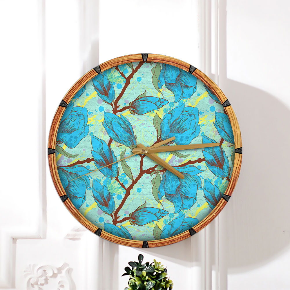 Vintage Seamless Pattern With Magnolia Wall Clock