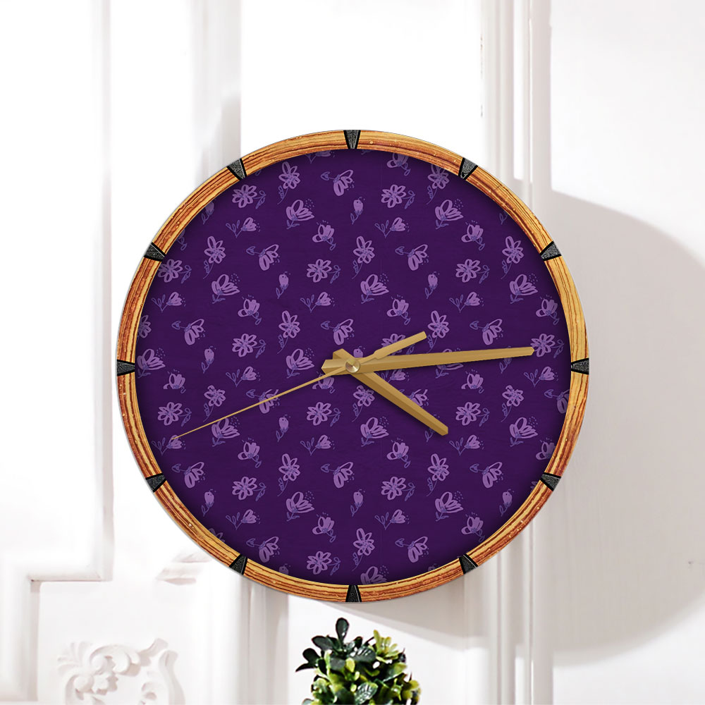 Vintage Violet Floral Seamless Pattern Wall Clock