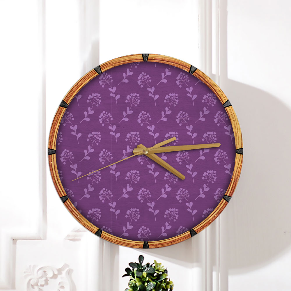 Violet Floral Seamless Pattern Wall Clock