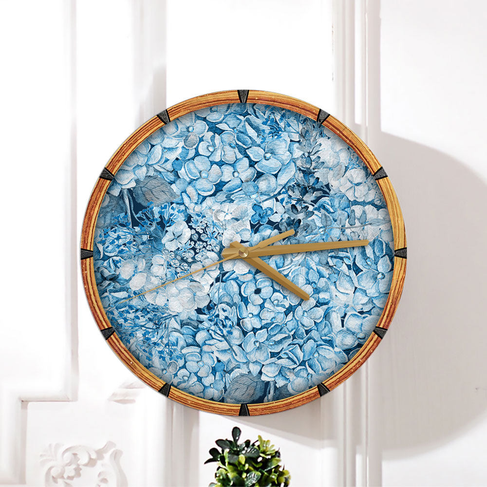 Watercolor Blue Hydrangea And Lavender Wall Clock