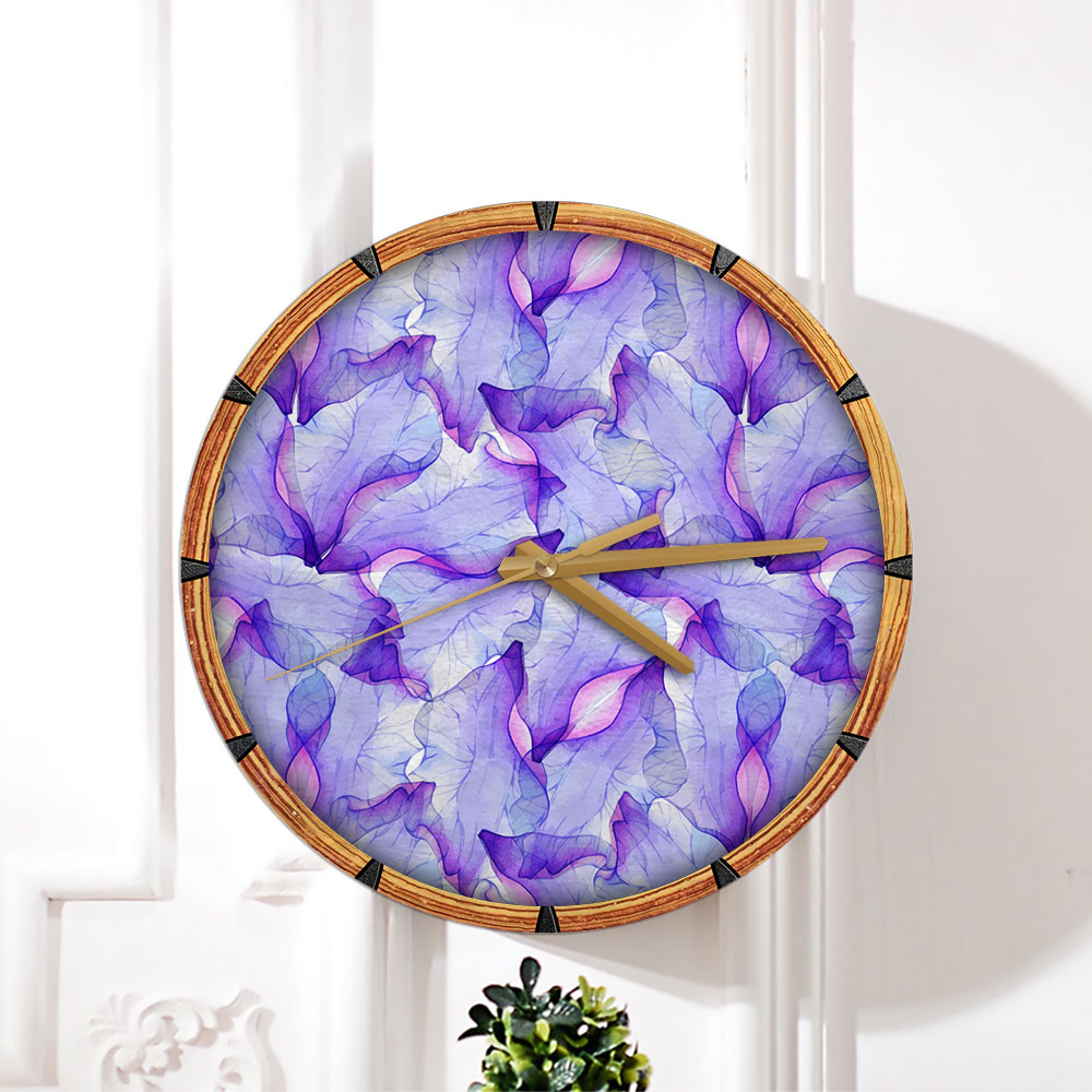 Watercolor Seamless Pattern With Purple Flower Wall Clock