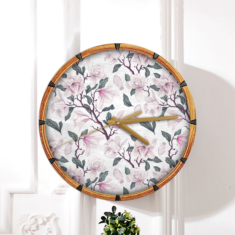 White Anise Magnolia Flowers Wall Clock
