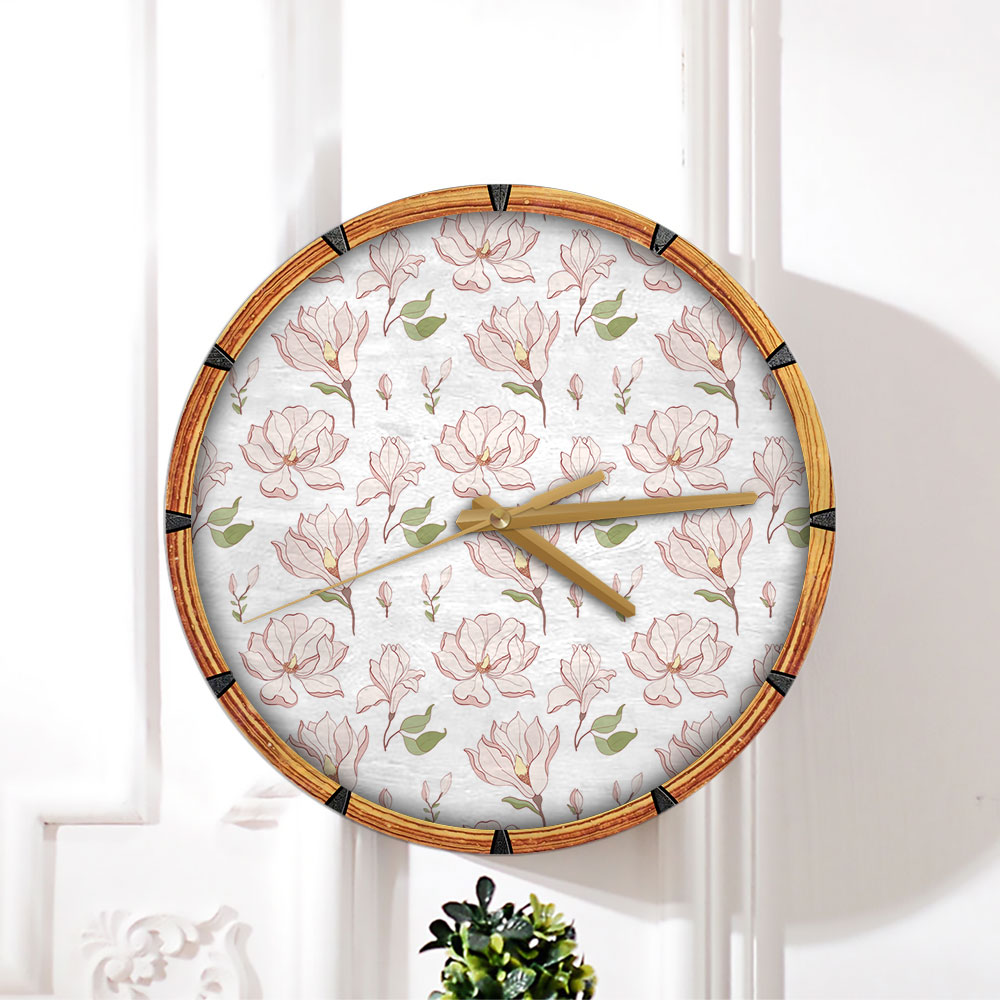 White Magnolia Blossom Wall Clock