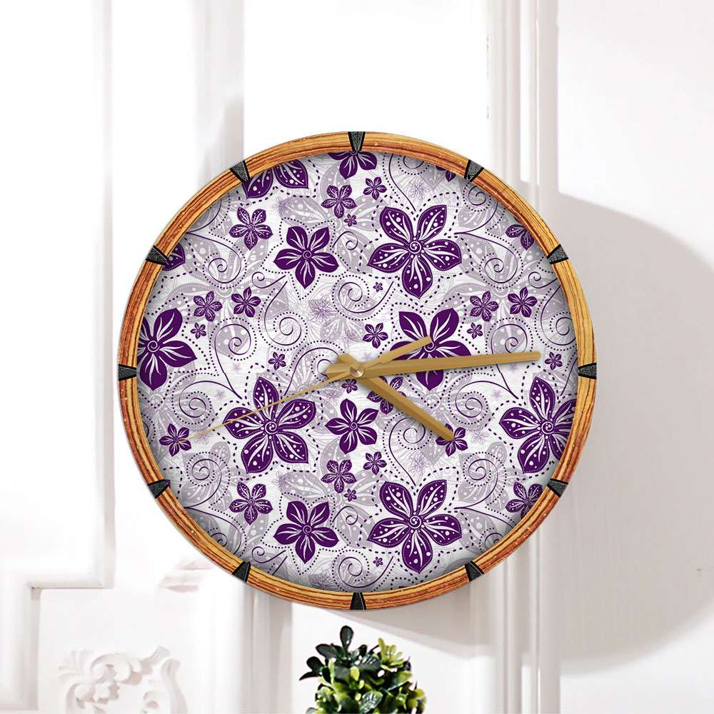 White Violet Floral Pattern Wall Clock