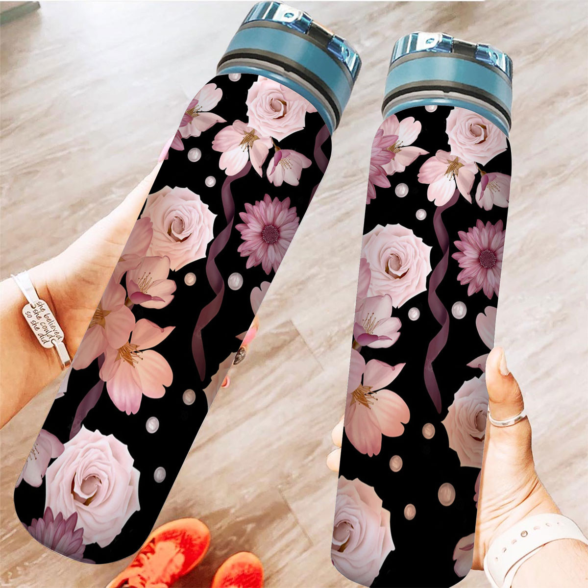 Beautiful Seamless Pattern With Roses And Chrysanthemum Tracker Bottle
