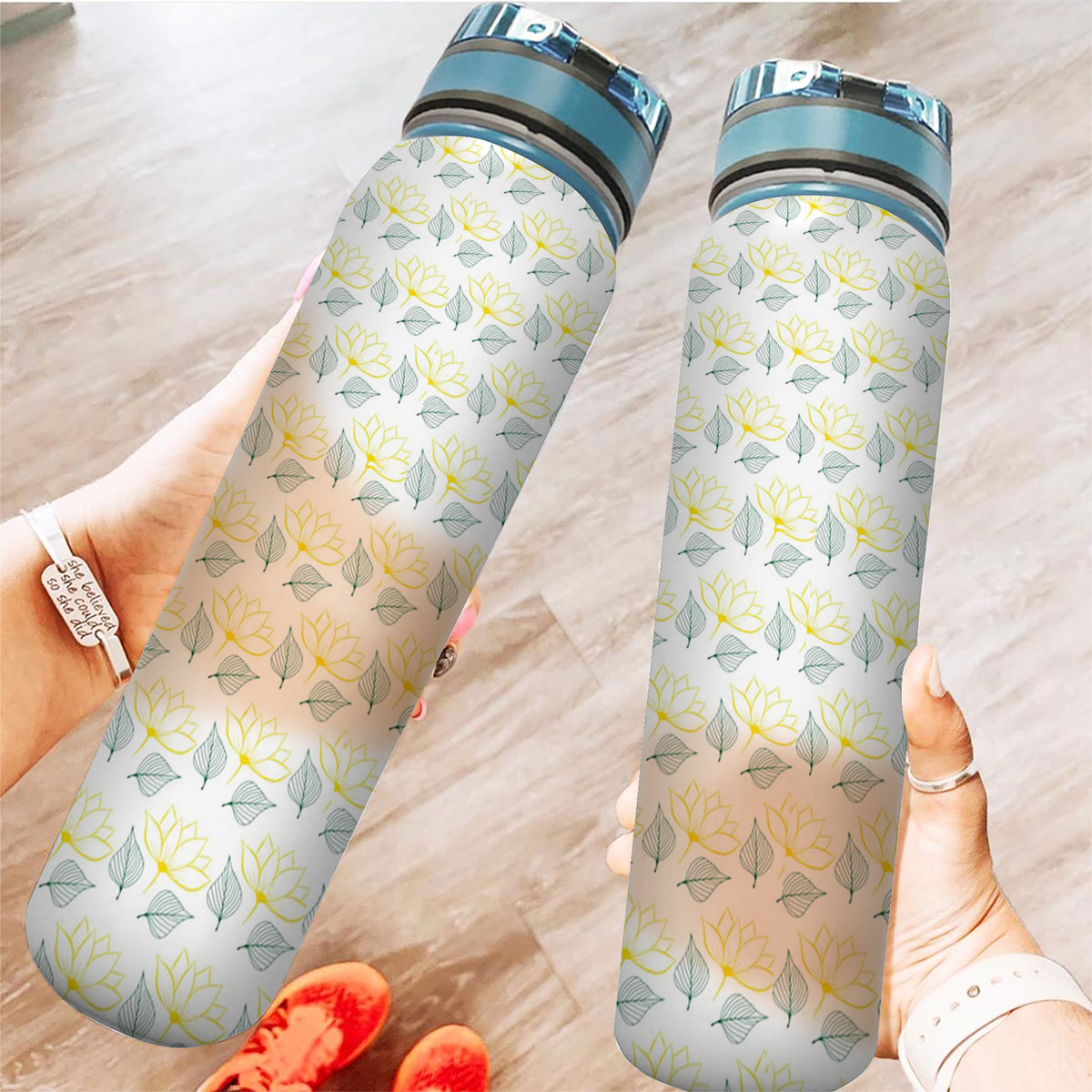 Magnolia With Leaves Seamless Pattern Tracker Bottle
