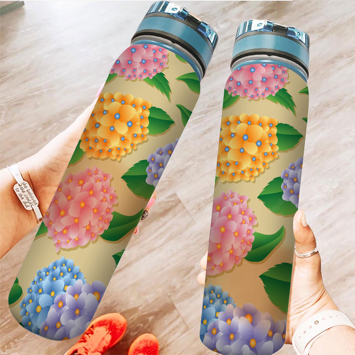 Multi Color Hydrangea Flower Tracker Bottle