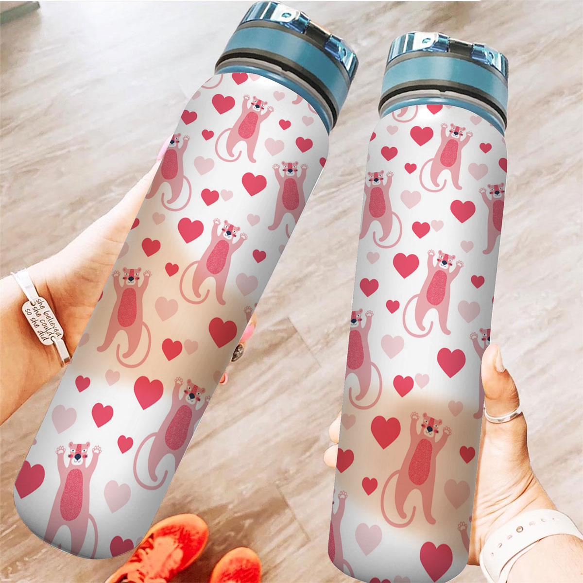 Pink Heart Panther Tracker Bottle
