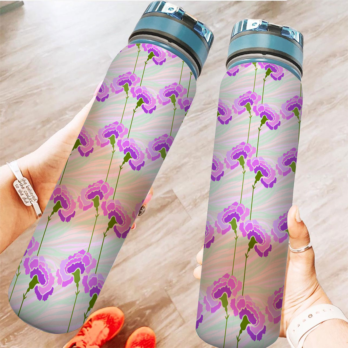 Purple Carnations Flower Tracker Bottle