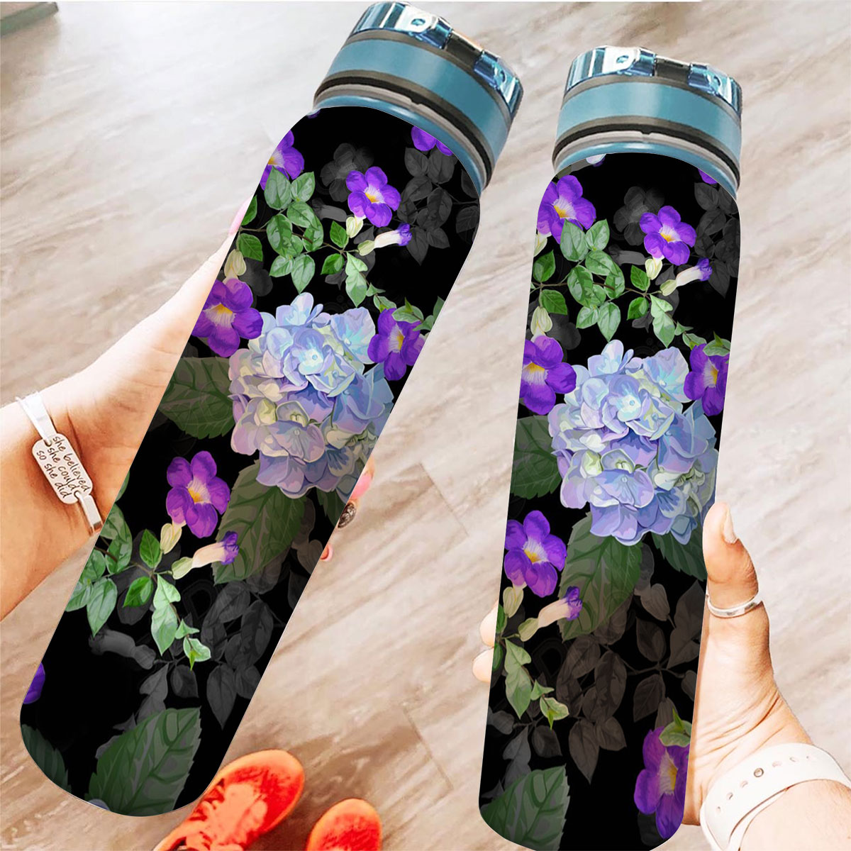 Purple Flower And Hydrangea Tracker Bottle