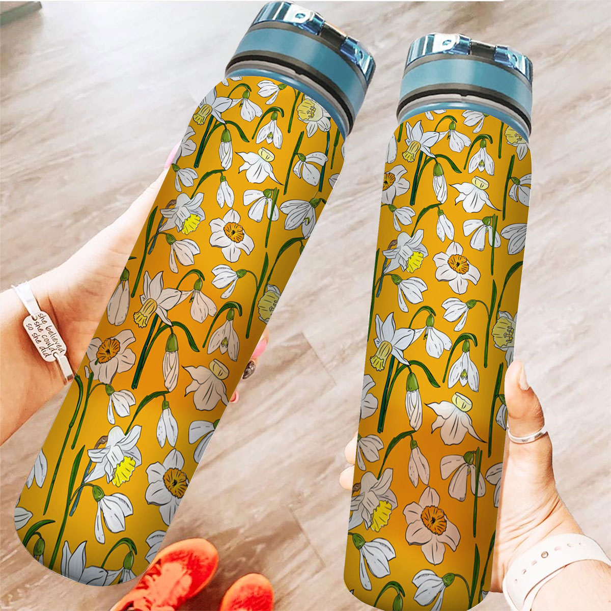 Snowdrops And Daffodils Seamless Pattern Tracker Bottle