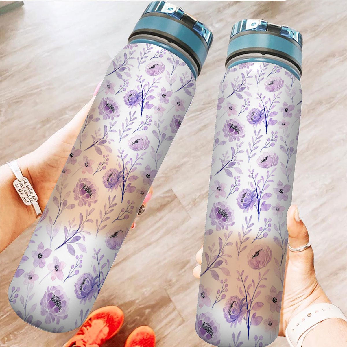 Soft Purple Floral Seamless Pattern Tracker Bottle