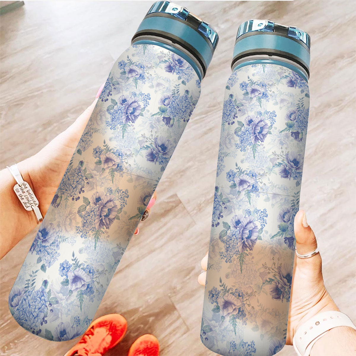 Vintage Blue Hydrangea Flowers Tracker Bottle