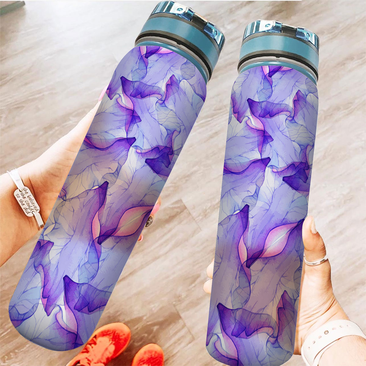 Watercolor Seamless Pattern With Purple Flower Tracker Bottle