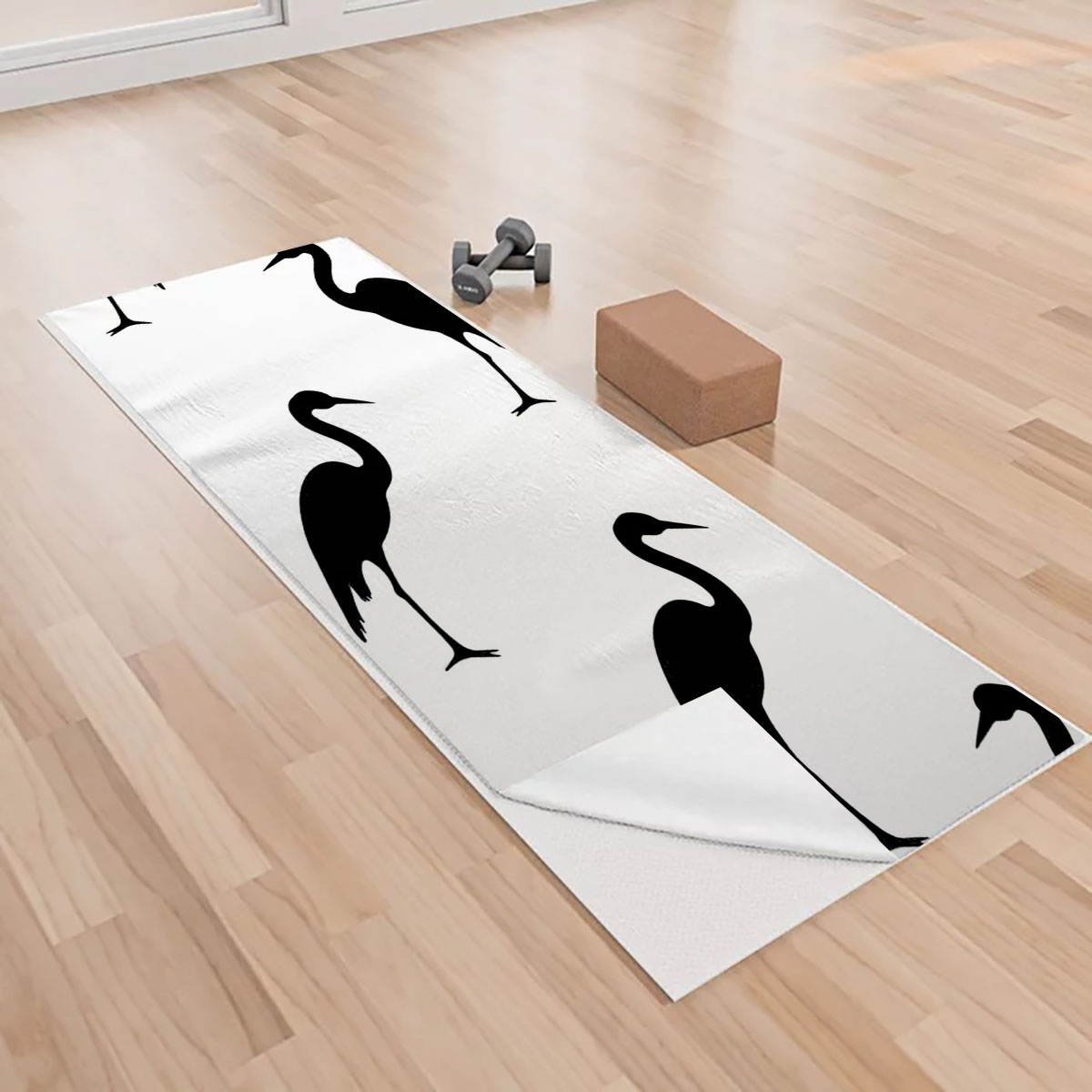 Black And White Heron Art Yoga Towels