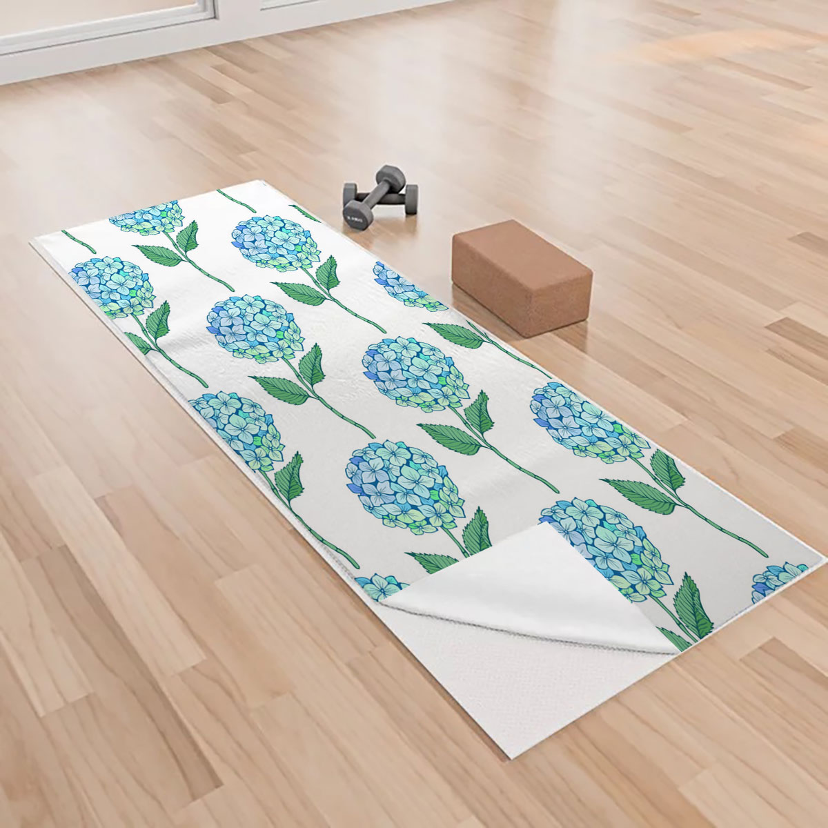 Blue Pastel Hydrangea Yoga Towels
