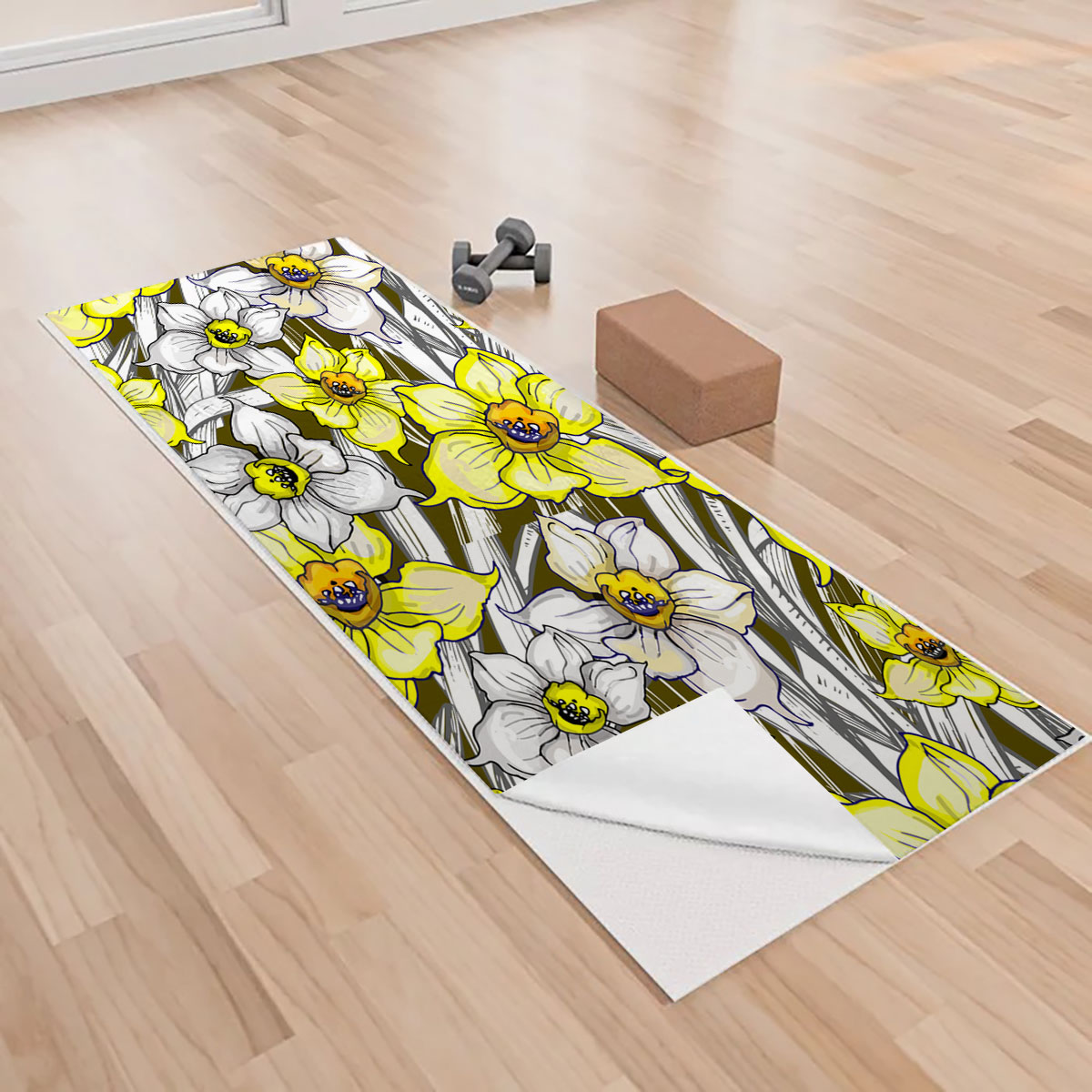 Botanical With Flowers Of Narcissus Daffodil Yoga Towels