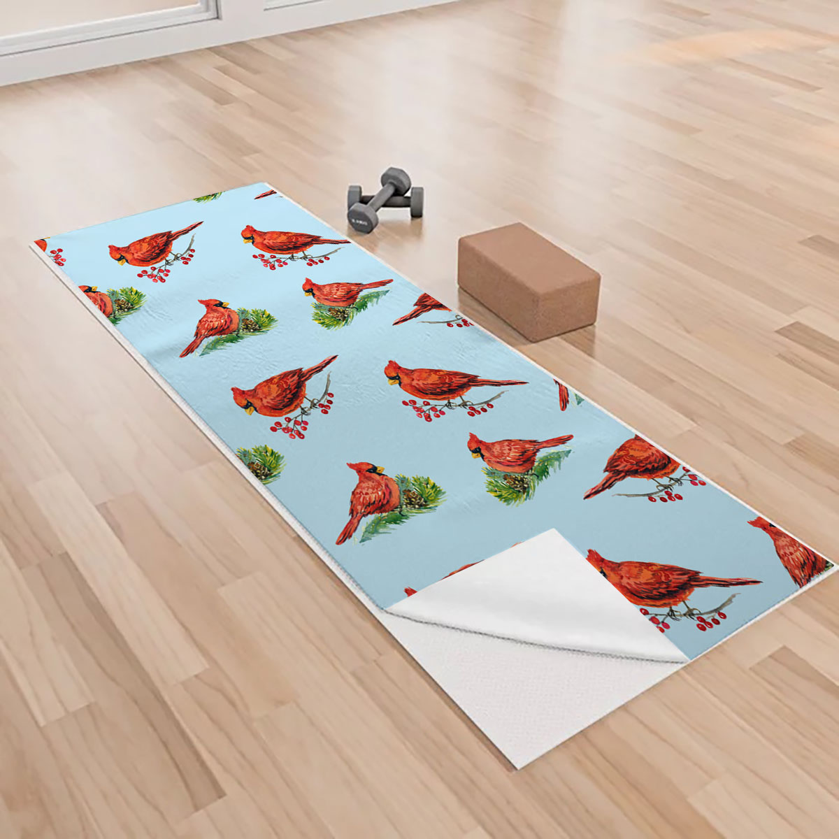 Cardinal On Branches Yoga Towels
