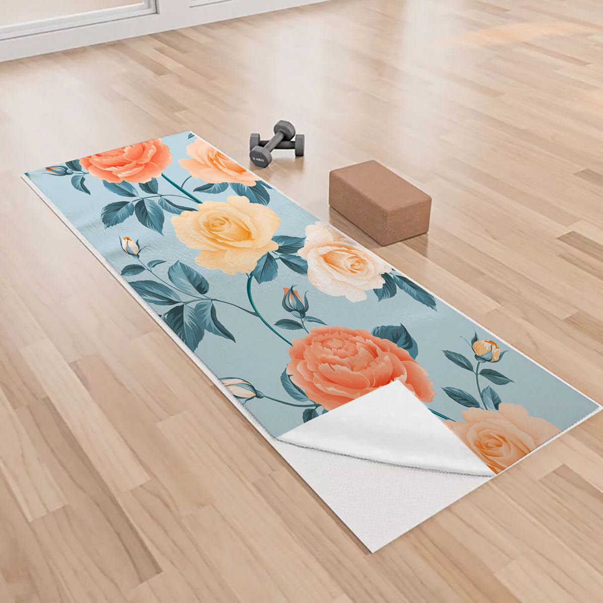 Colorful Seamless Roses and Chrysanthemum Yoga Towels