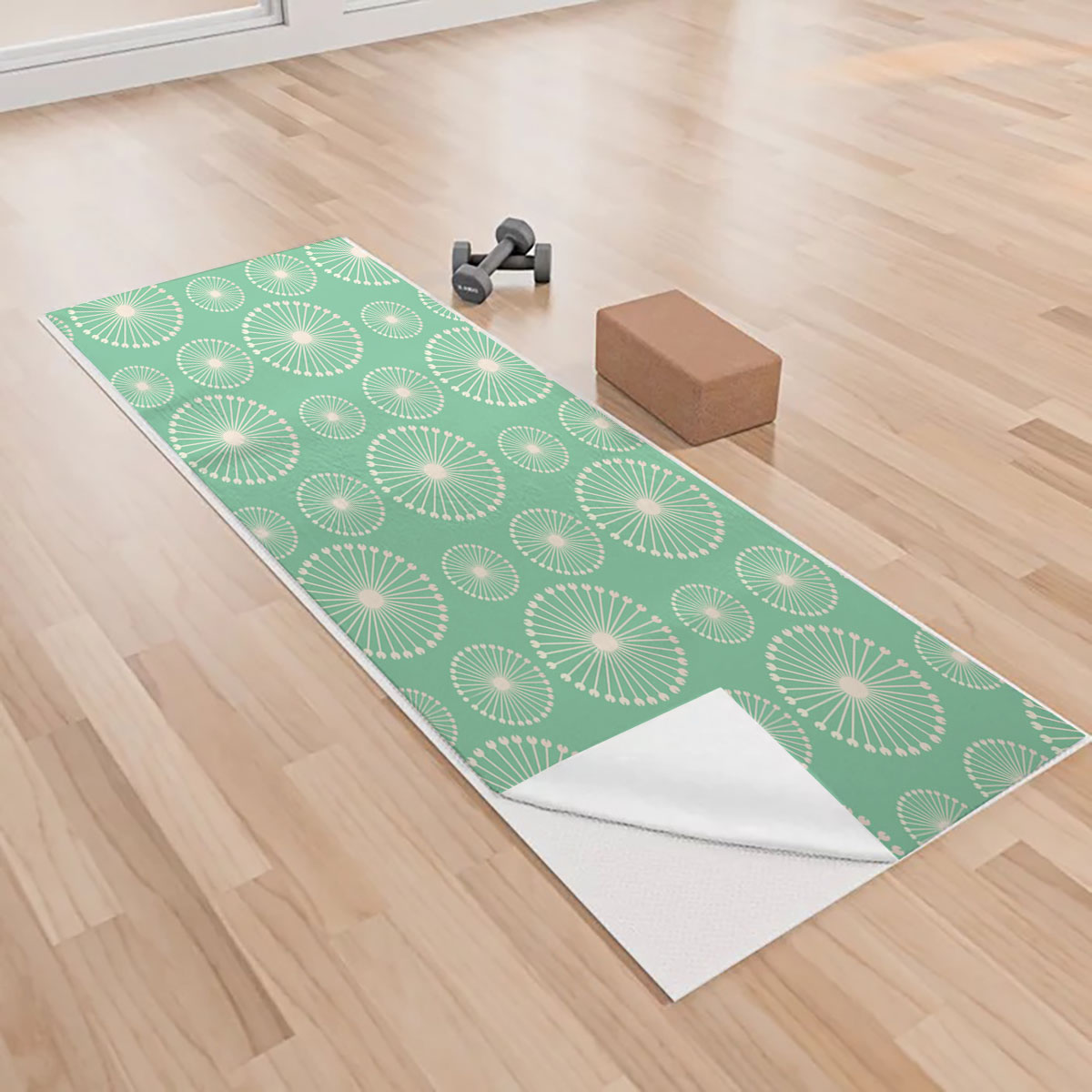 Dandelion On Green Background Yoga Towels