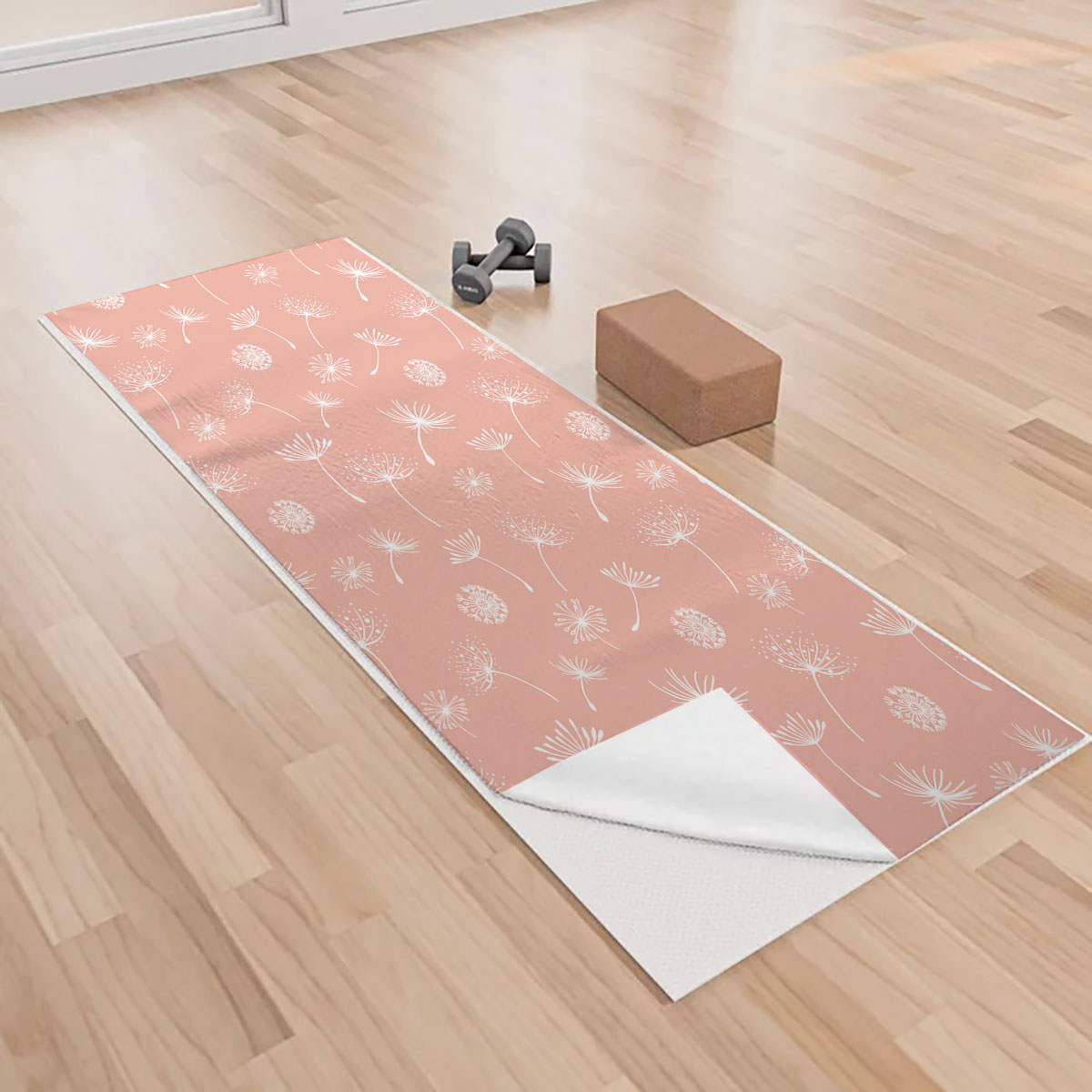 Dandelion On Pink  Background Yoga Towels