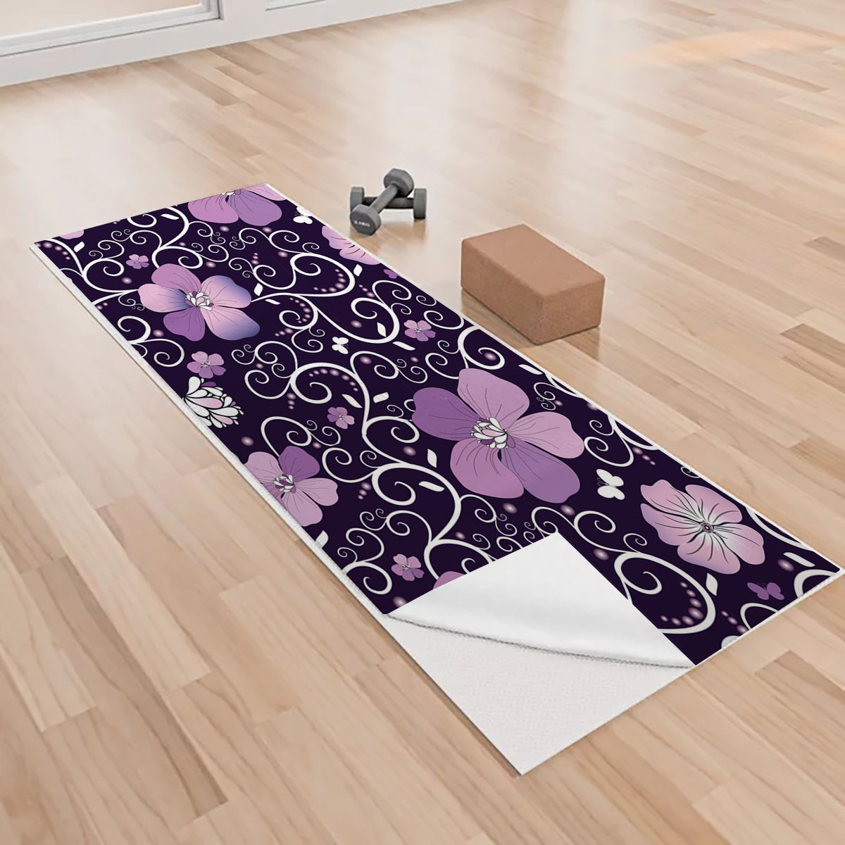 Dark Violet Floral Yoga Towels