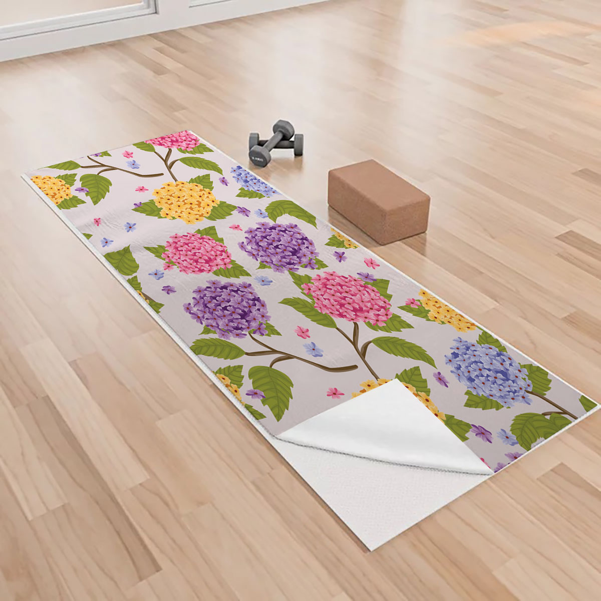 Floral Hydrangea Seamless Pattern Yoga Towels