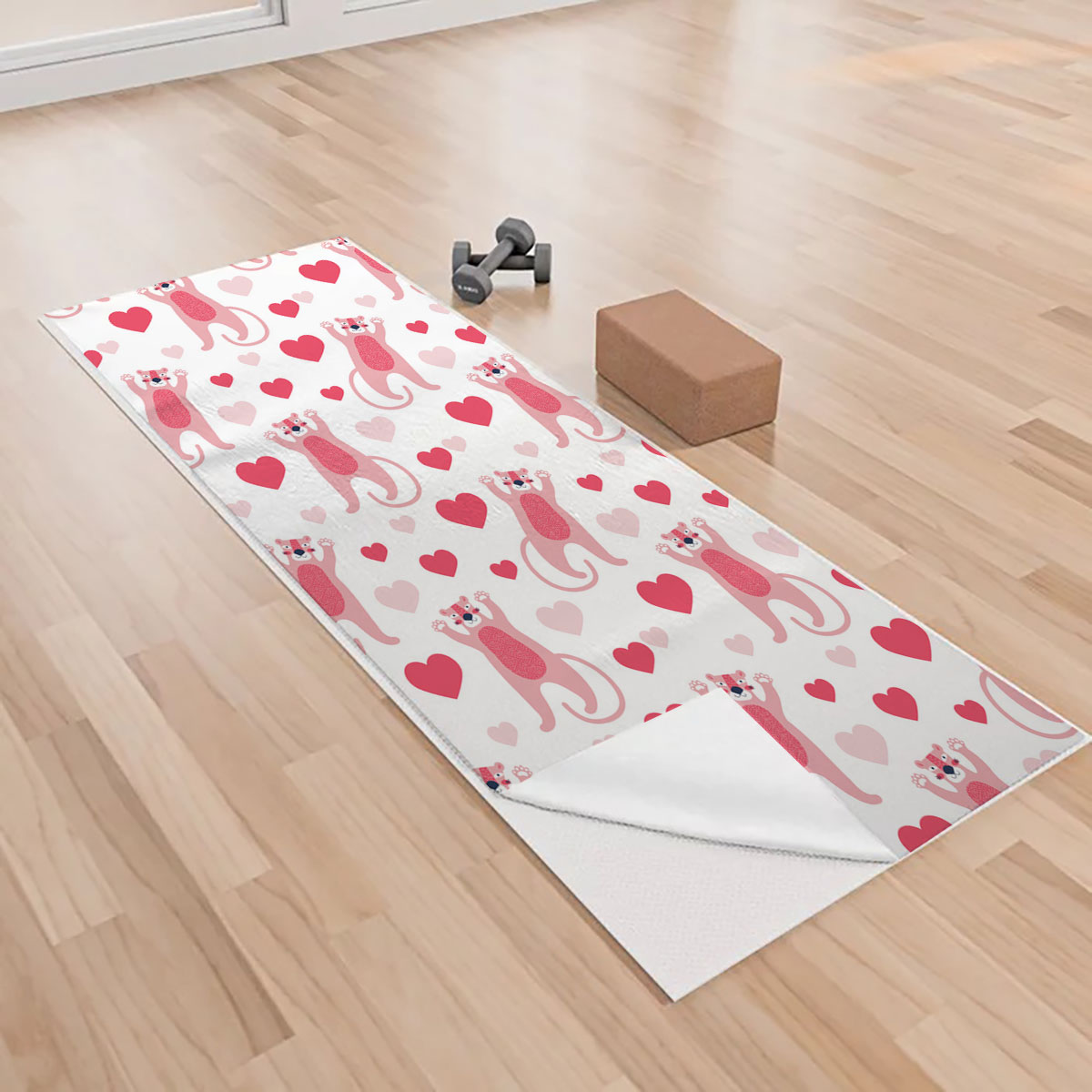 Pink Heart Panther Yoga Towels