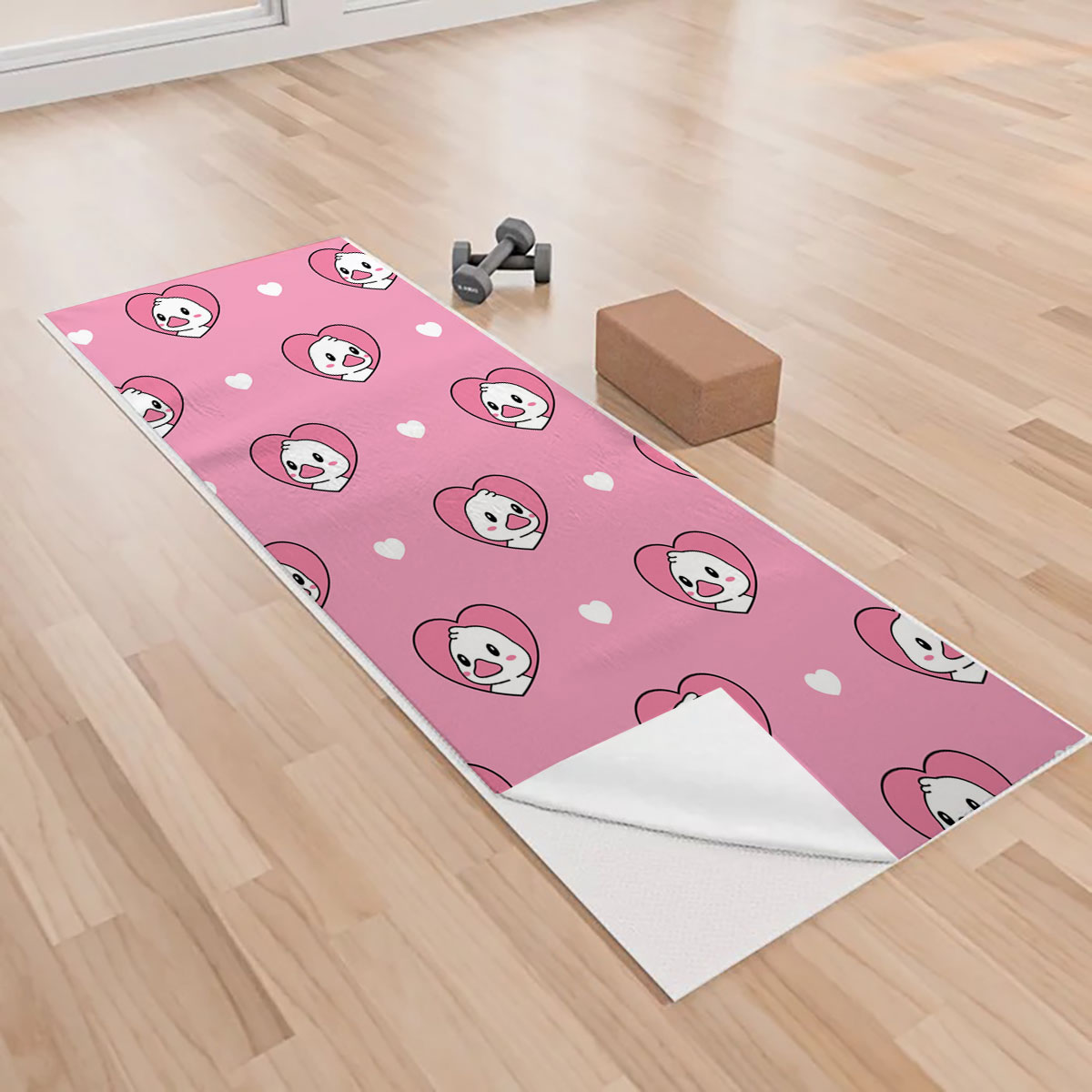 Pink Heart White Duck Yoga Towels