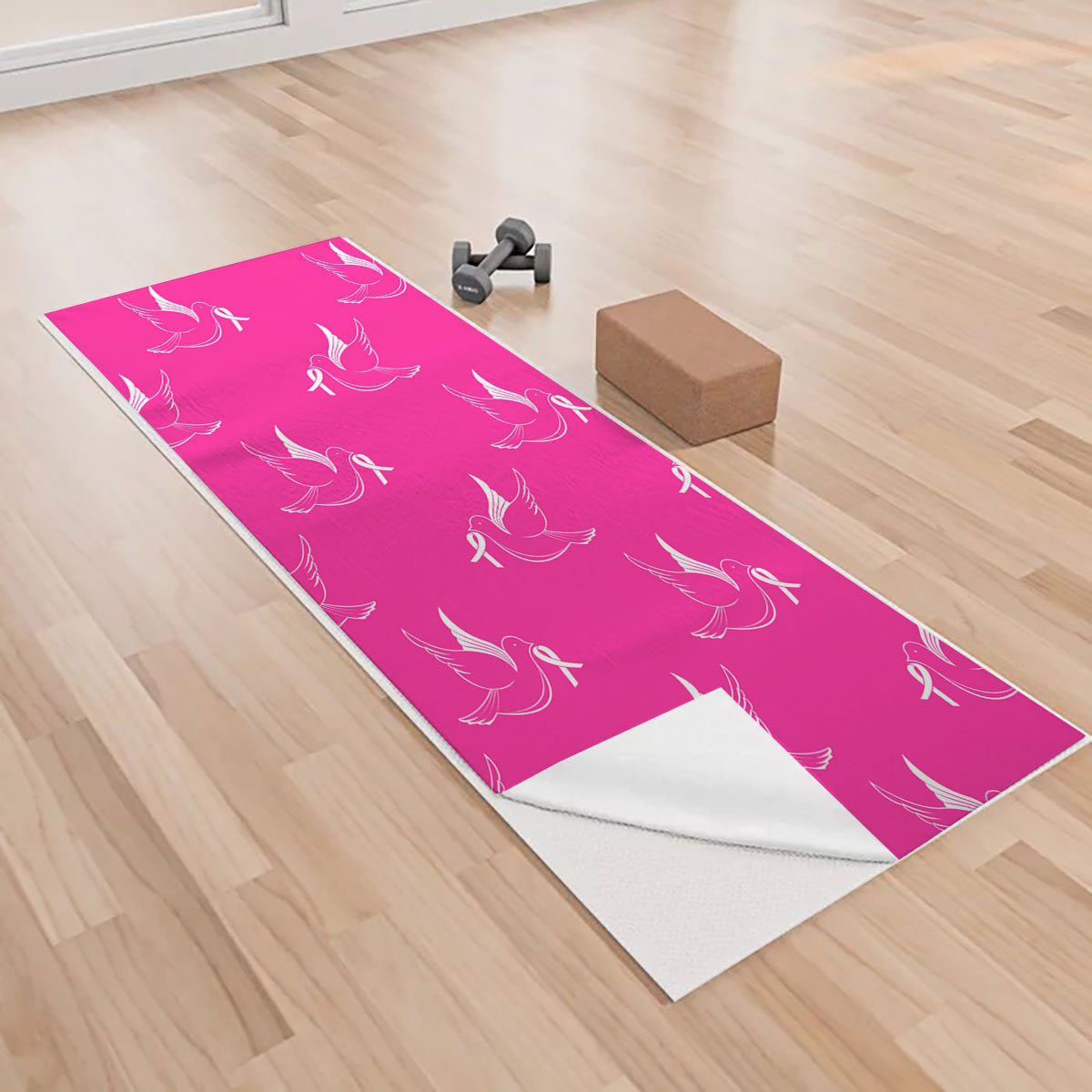 Pink Universe Ribbon Pigeon Yoga Towels
