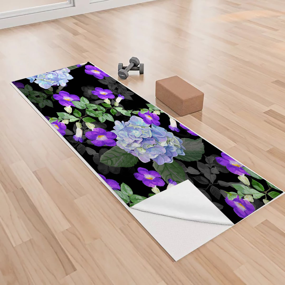 Purple Flower And Hydrangea Yoga Towels