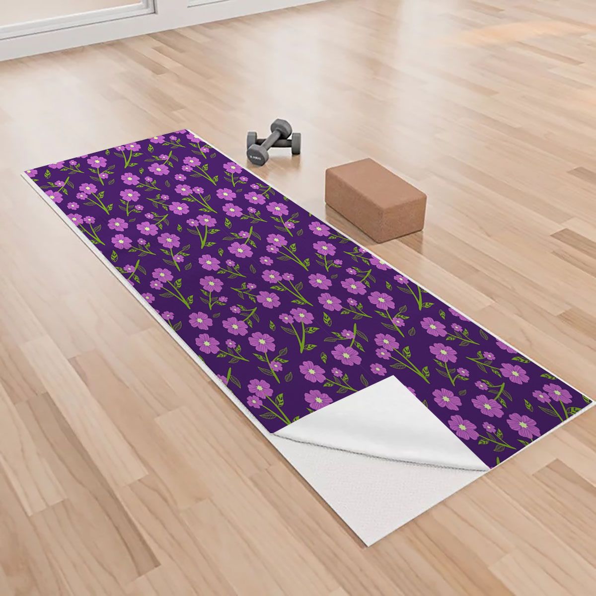 Purple Flower Vibe Seamless Pattern Yoga Towels
