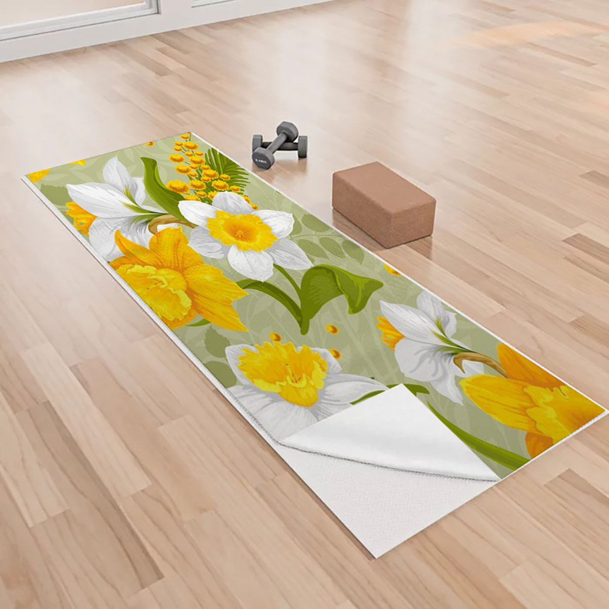 Retro Daffodils Flower Yoga Towels