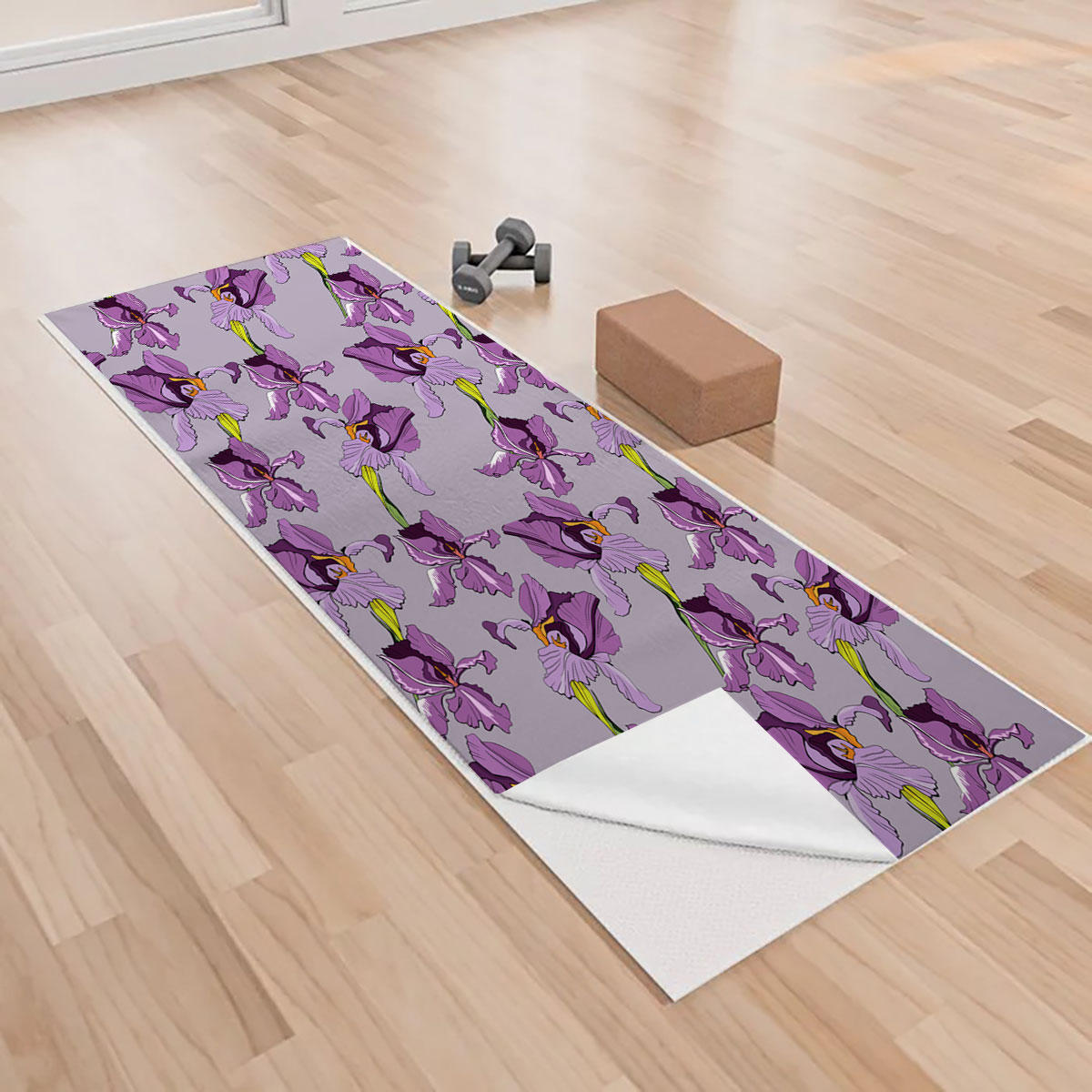Seamless Pattern With Purple Iris Flowers Yoga Towels