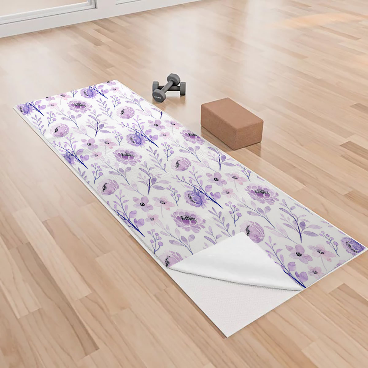 Soft Purple Floral Seamless Pattern Yoga Towels