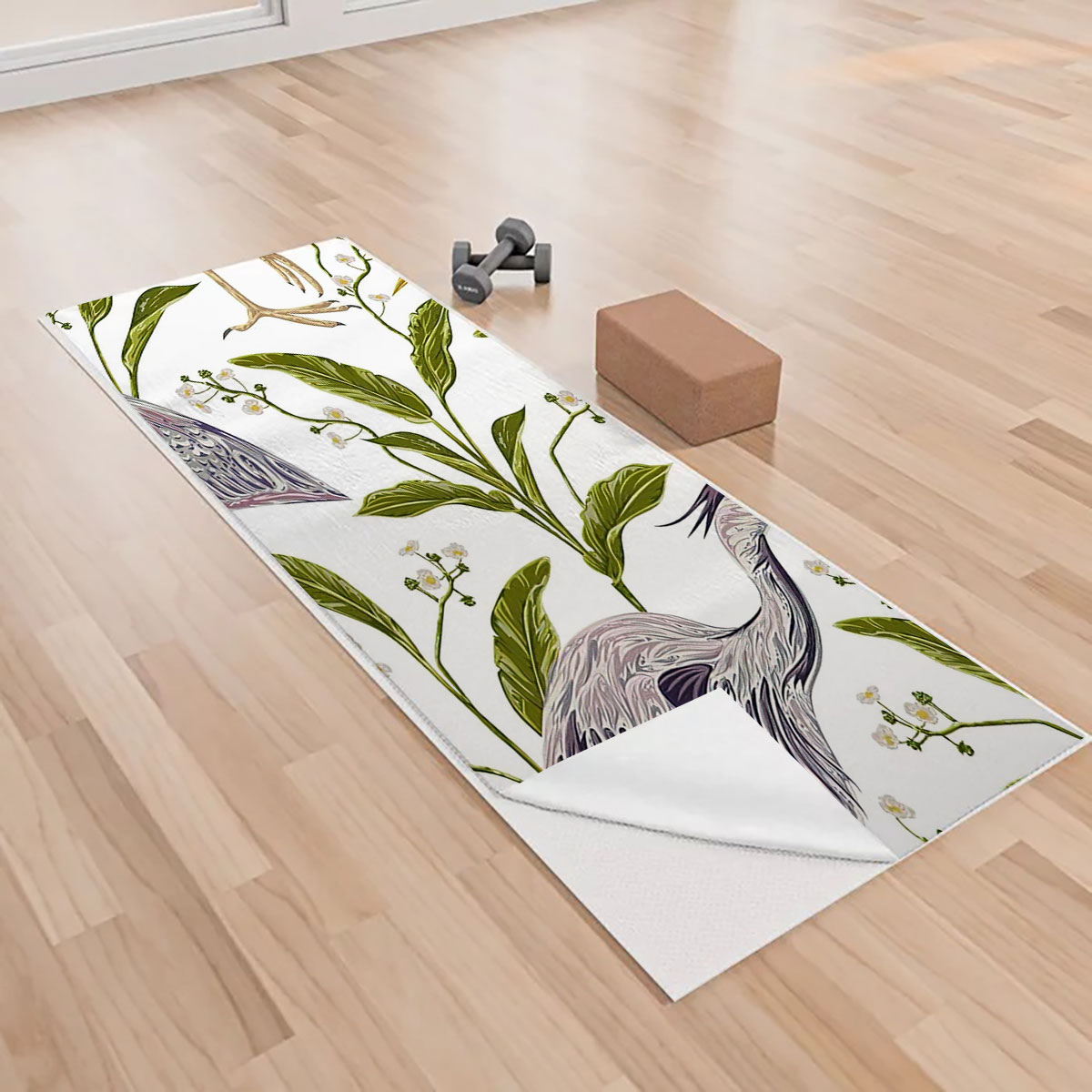 Tropical Heron Art Yoga Towels