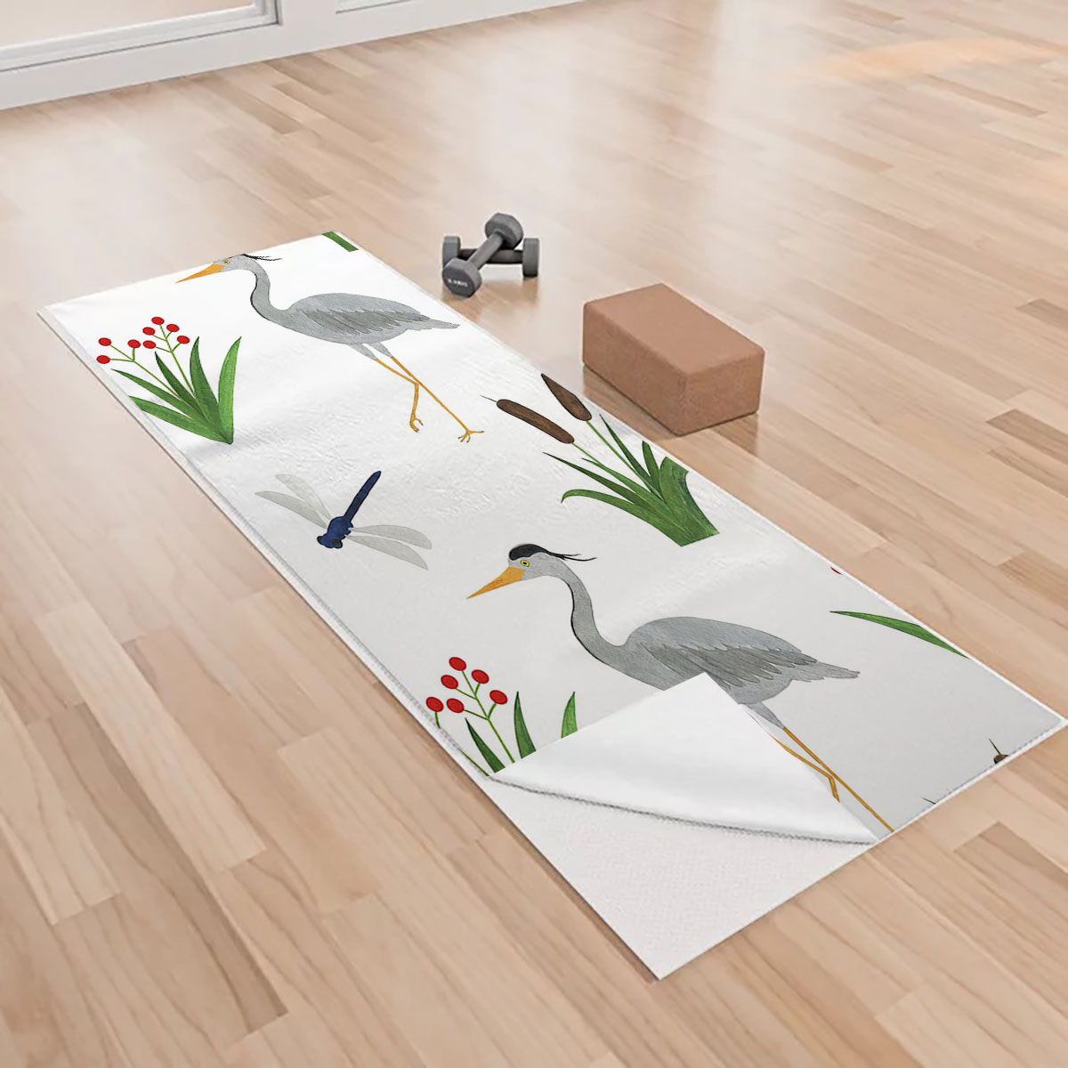 Tropical Heron Cartoon Yoga Towels