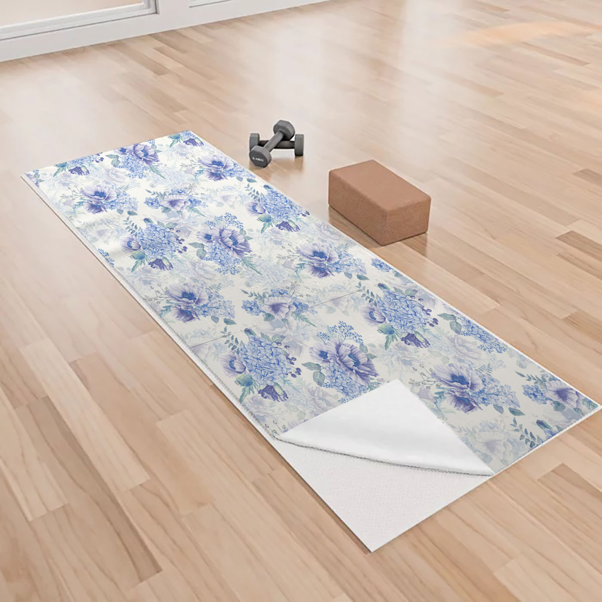 Vintage Blue Hydrangea Flowers Yoga Towels
