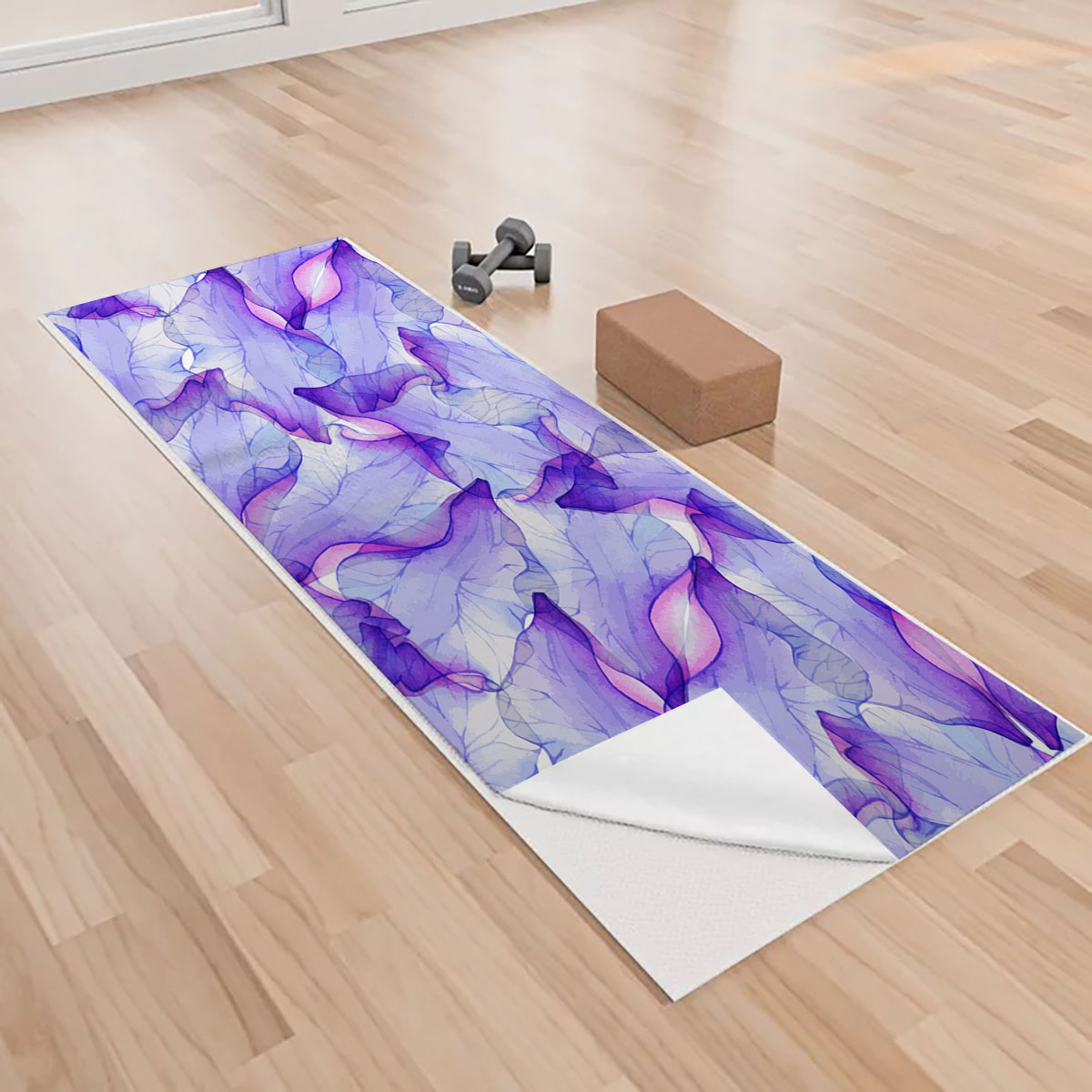 Watercolor Seamless Pattern With Purple Flower Yoga Towels