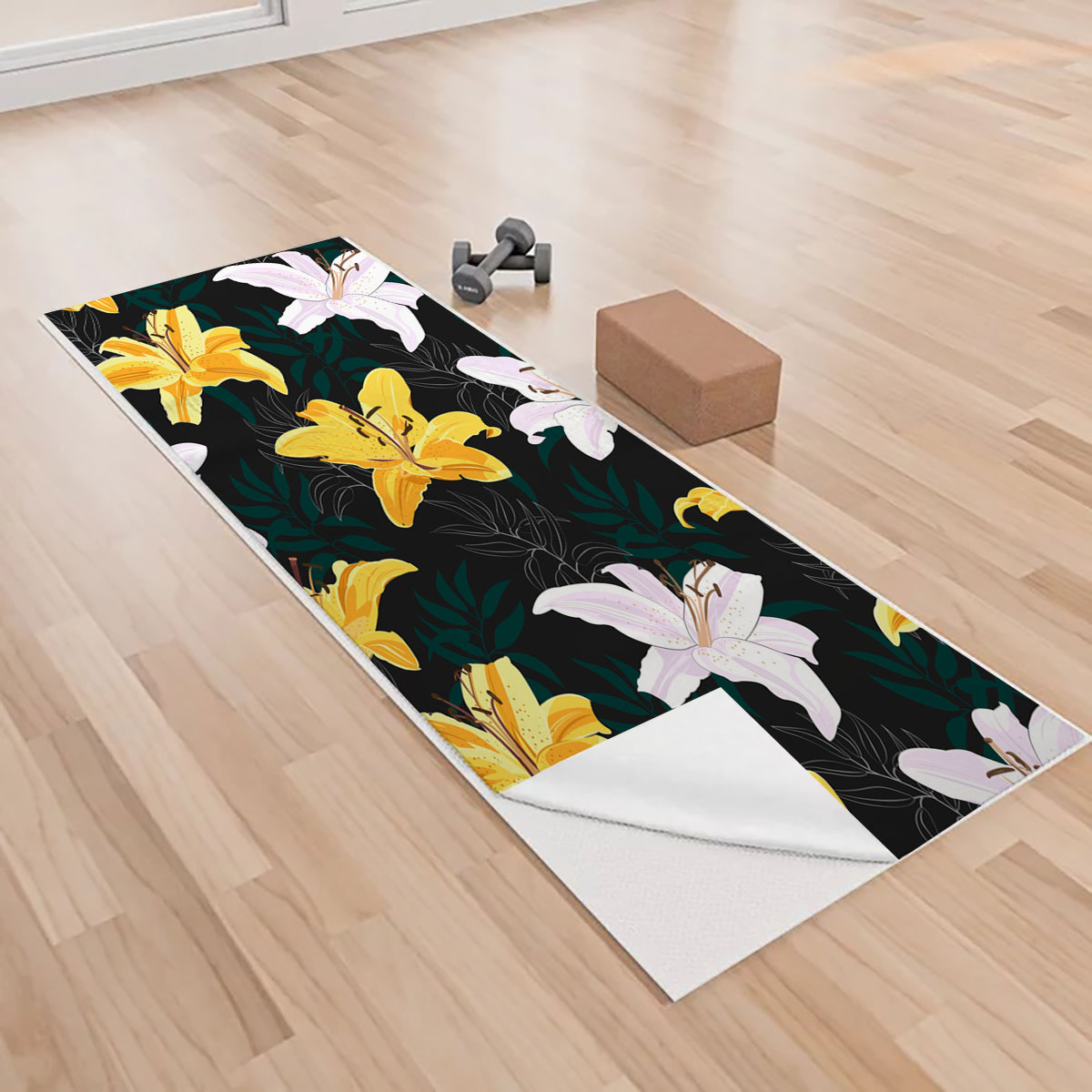 Yellow And White Lily Flowers Yoga Towels