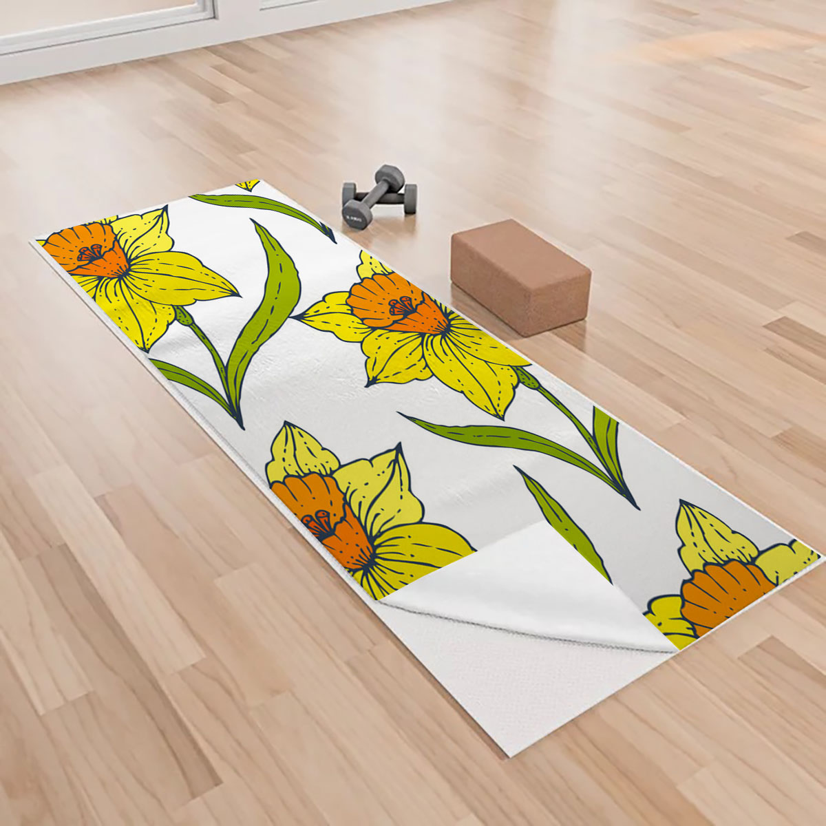 Yellow Daffodils Flowers Yoga Towels