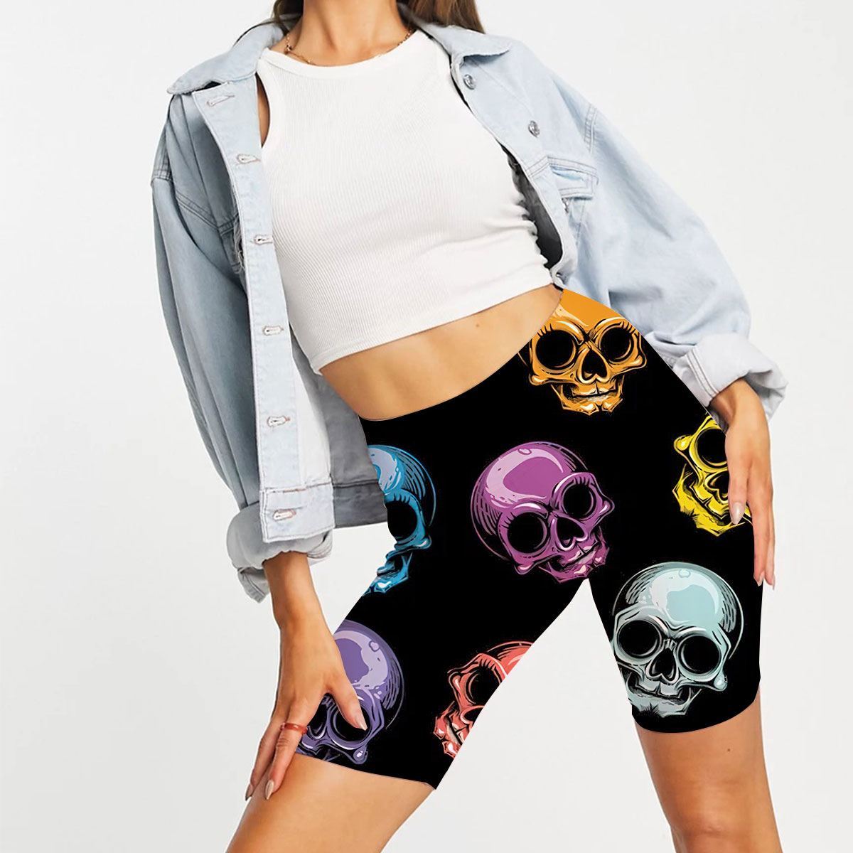 Multicolor Classic Skull Casual Shorts