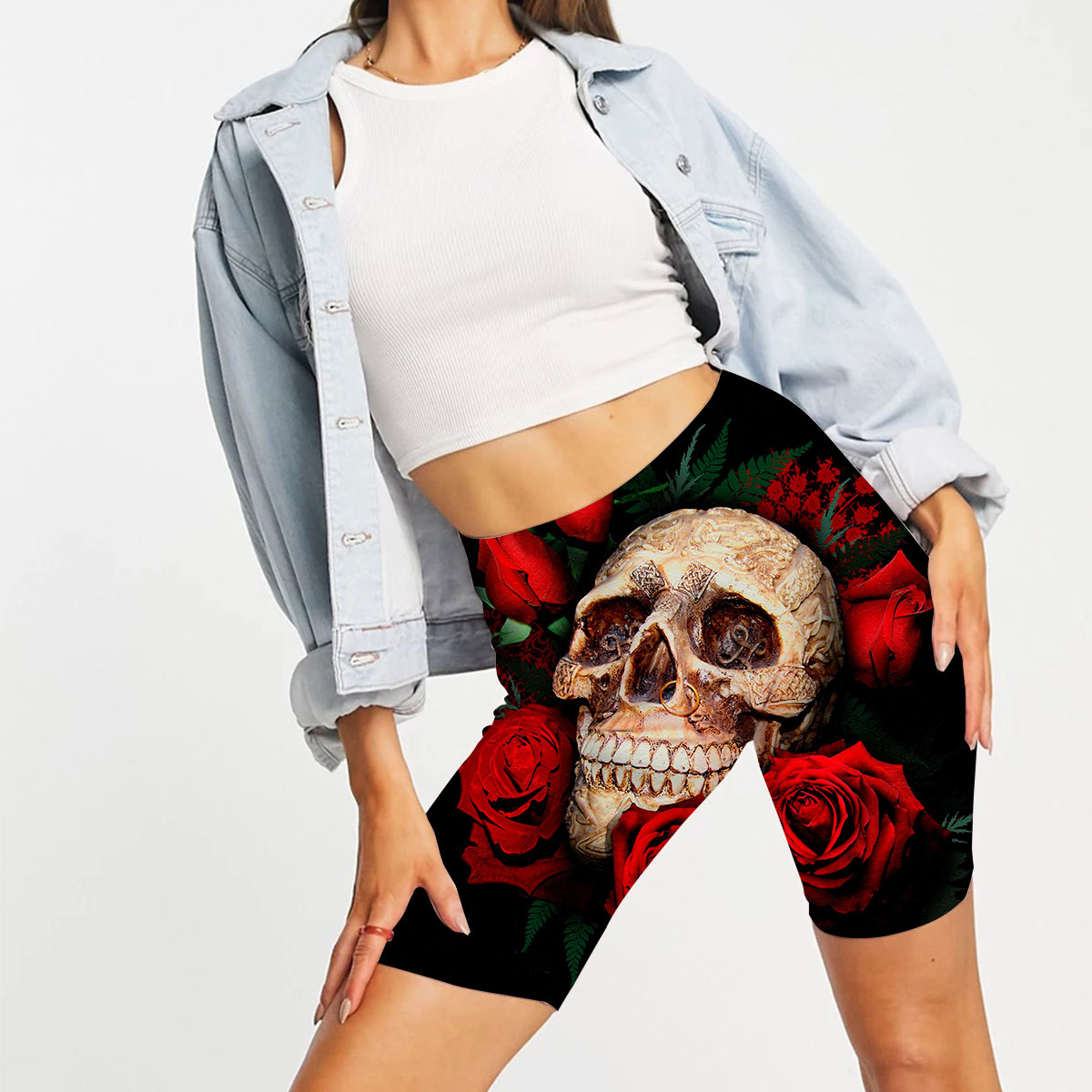 Red Flower Skull Casual Shorts