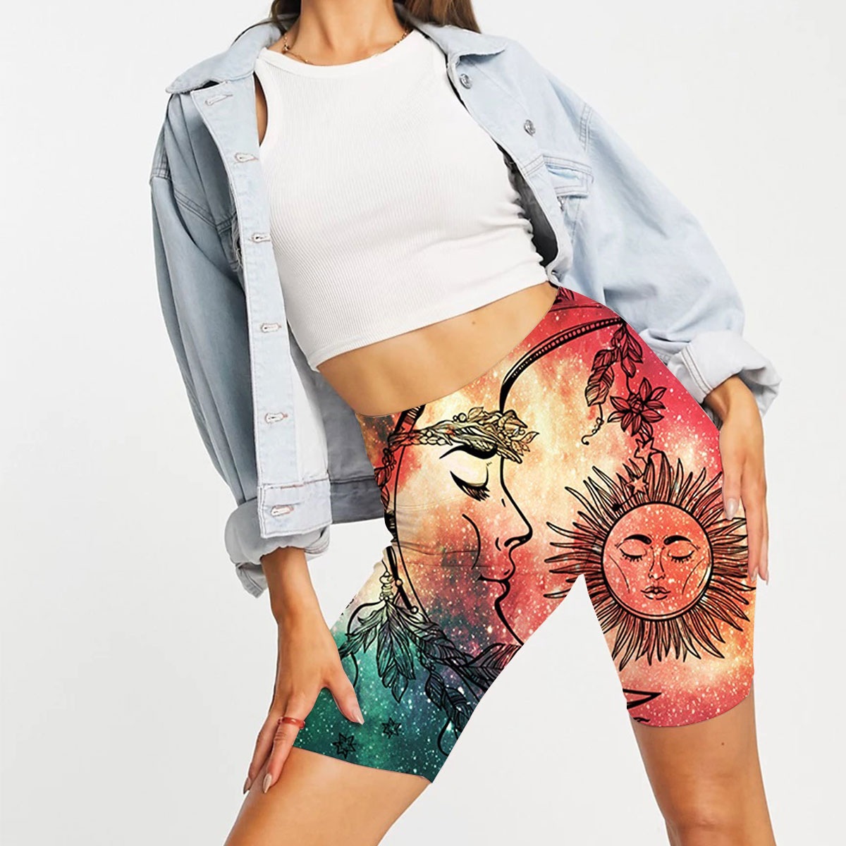 Trippy Mandala Sun And Moon Casual Shorts