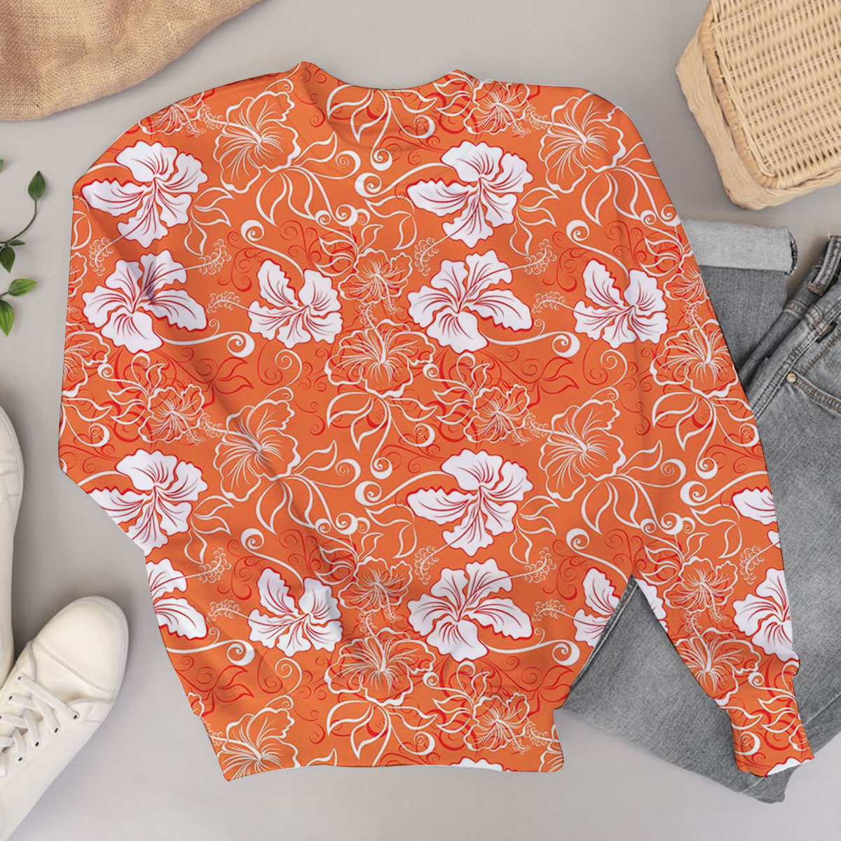Orange Abstract Hibiscus Sweater