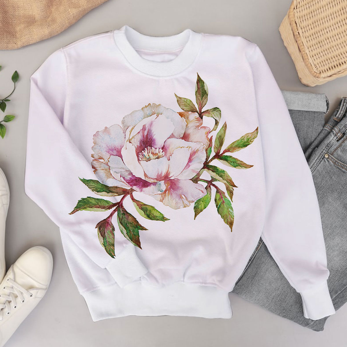 Peony Flower With Leaves Sweater