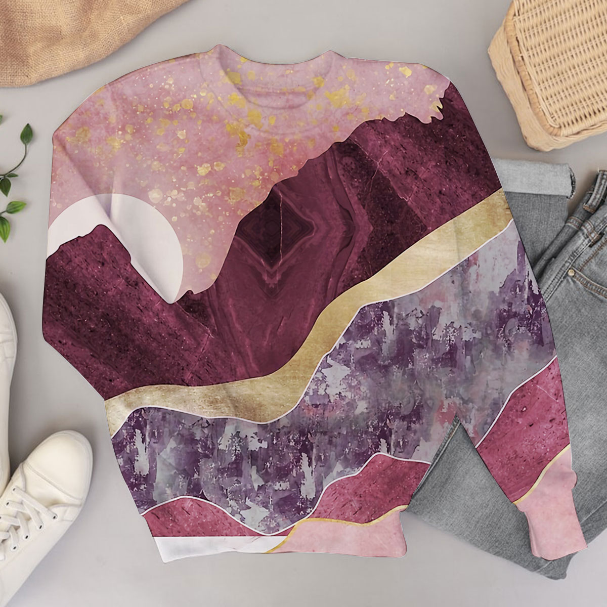 Pink Mountain And Sunset Sweater