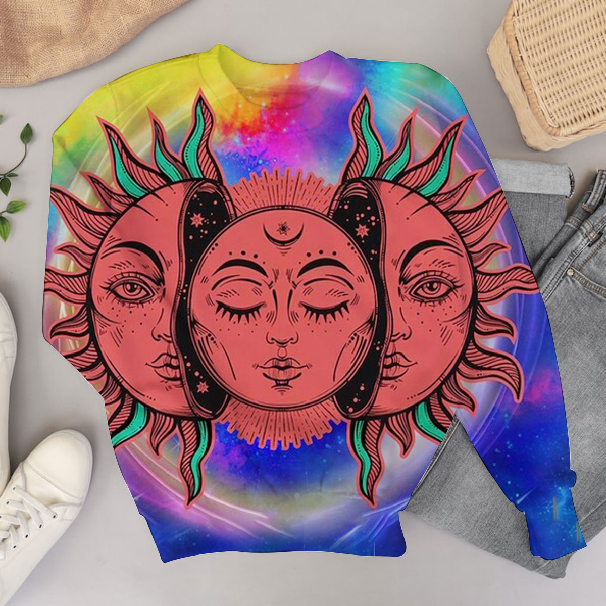 Trippy Sun and Moon Tapestry Sweater