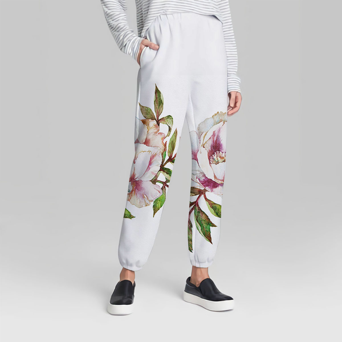 Peony Flower With Leaves Sweatpant
