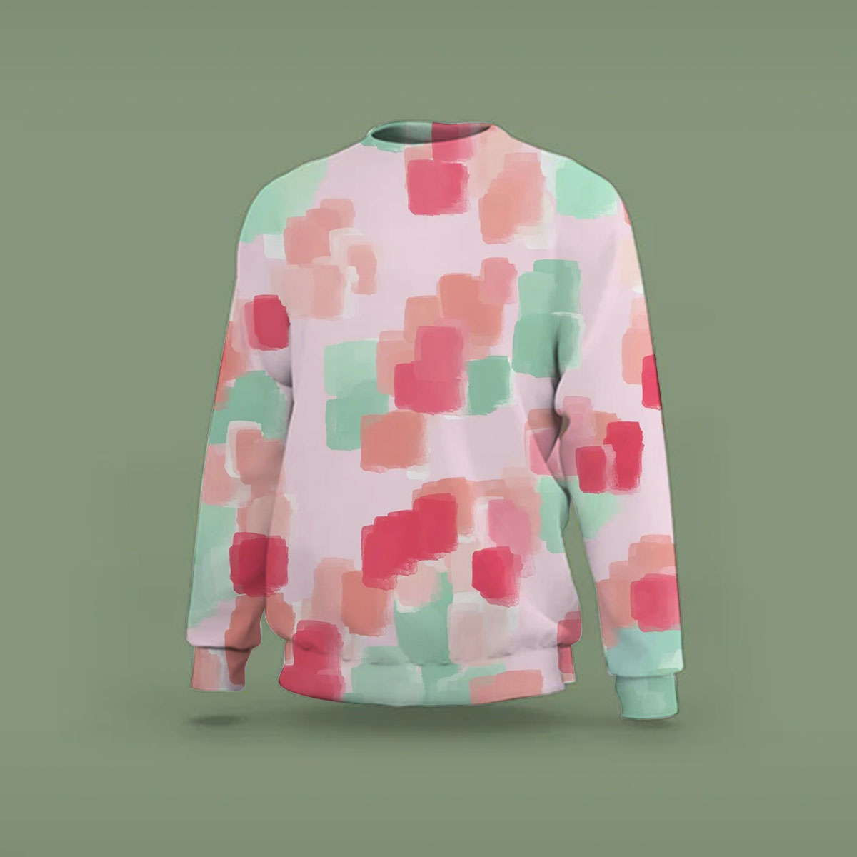 Pastel Teal And Red Abstract Floral Sweatshirt
